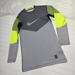 Nike Pro Compression Hyperwarm Long Sleeve Shirt Men's Size Large Yellow Stretch